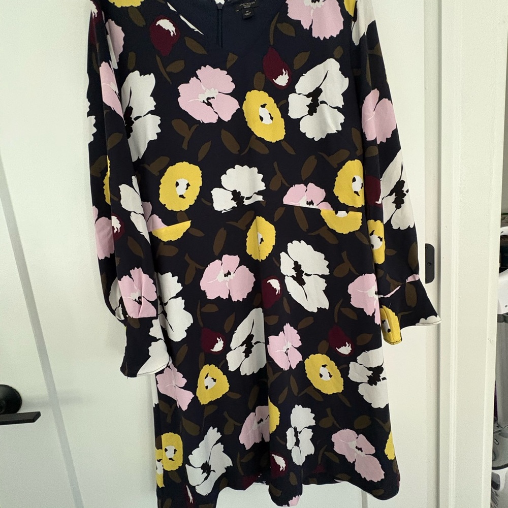 Ann Taylor Elegant Blue Dress with Floral Accents
